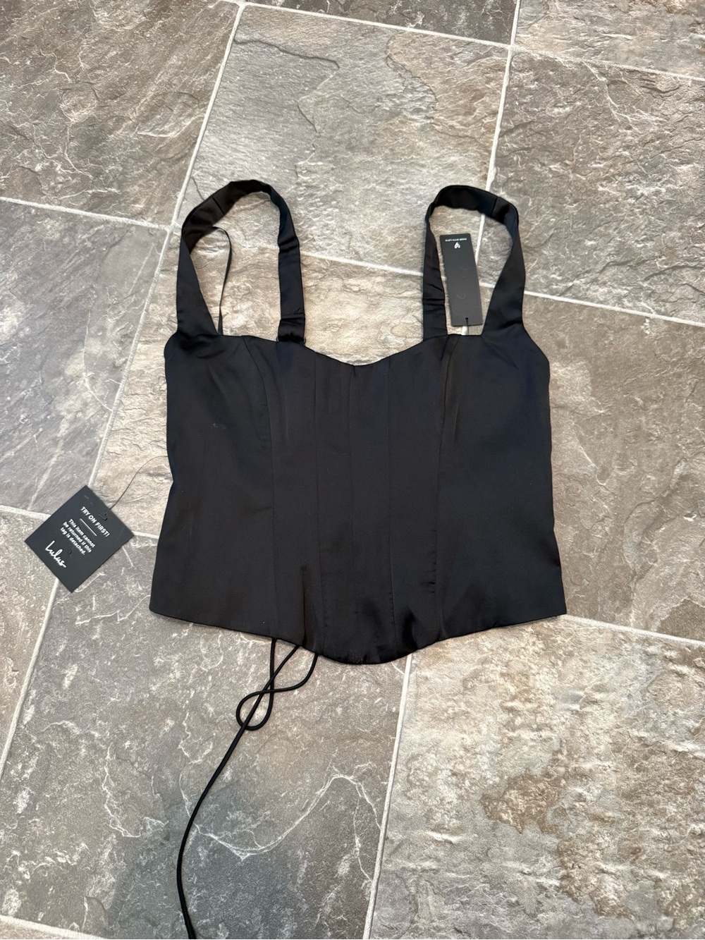 Lulu's Black Satin Corset-Style Camisole